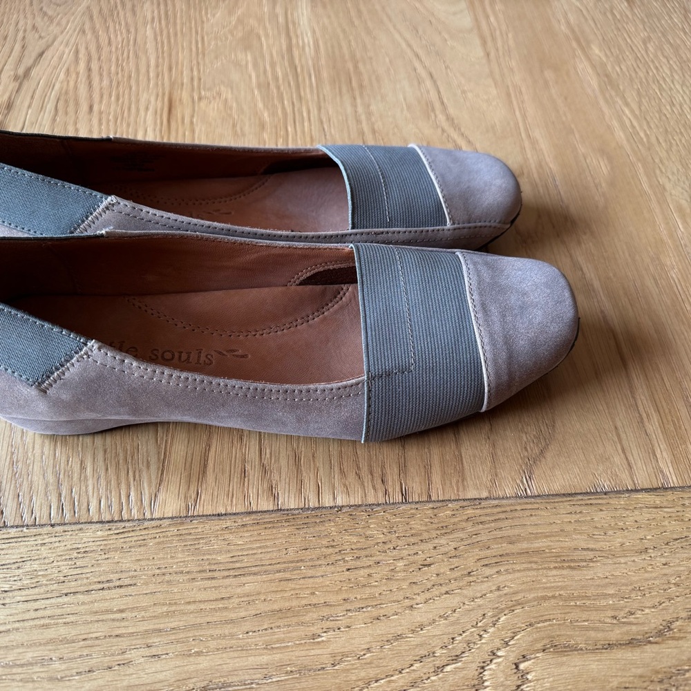 Gentle Souls Gray and Tan Flats Comfortable Slip-On Loafers